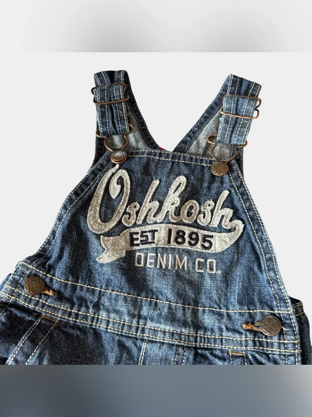 OshKosh B'gosh Blue Denim Jean Overalls Baby Boy 9-12M Western Embroidered Logo